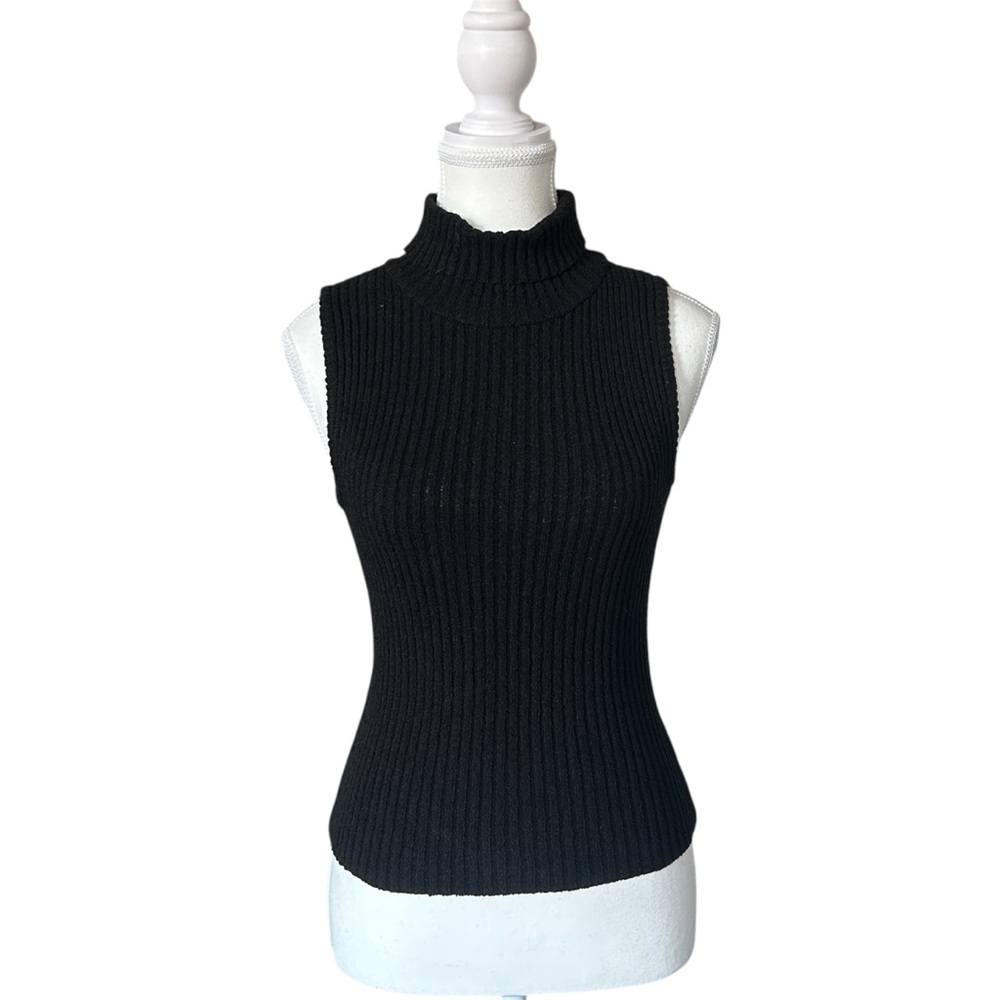 Y2K “Kelso” Black Turtleneck Style Knit Sleeveless Top
